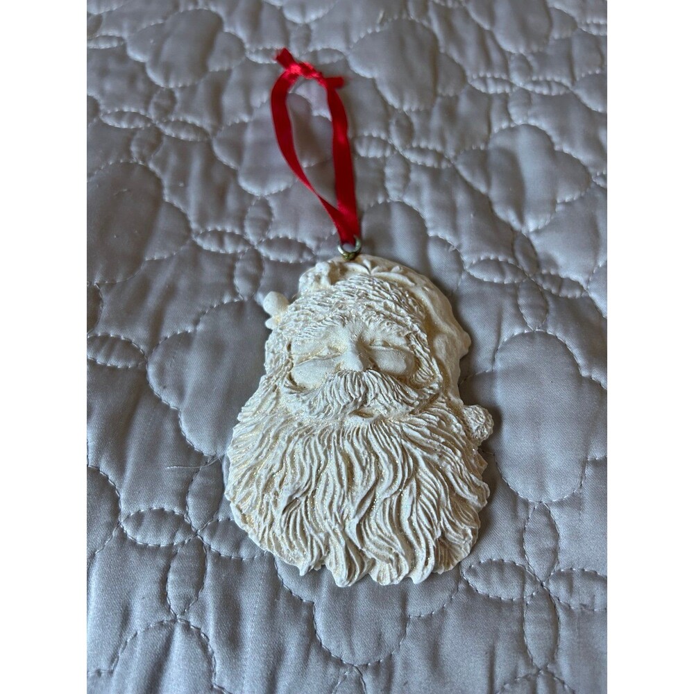 Cream Santa Claus Ornament with Red Ribbon